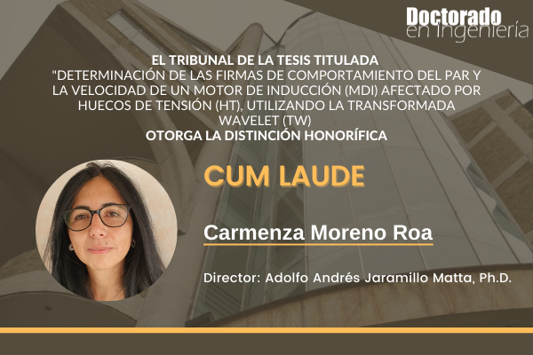 Imagen publicación: Distinción Cum Laude Carmenza Moreno Roa a tesis de doctorado UD