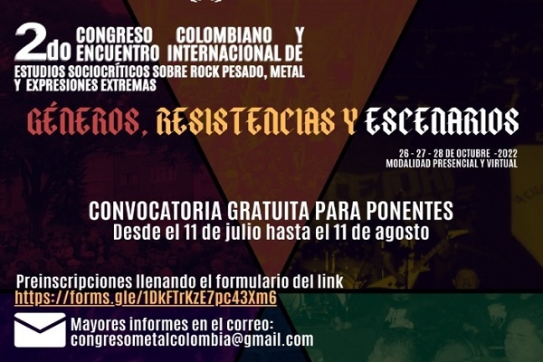 Imagen noticia: Participa en el II Congreso Colombiano y II Encuentro Internacional de estudios sociocríticos sobre Rock, metal y expresiones 