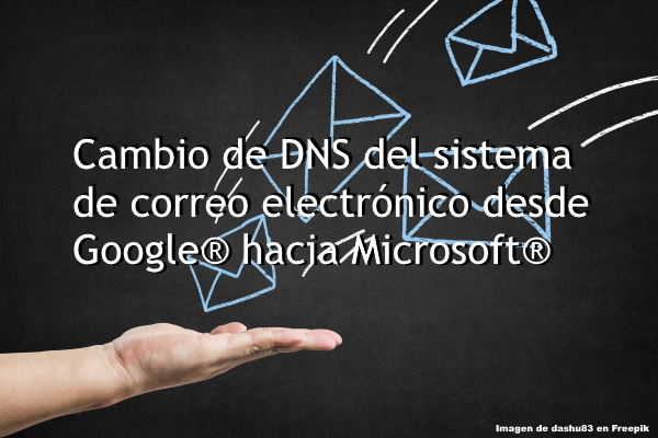 Imagen publicación: Cambio de DNS del sistema de correo electrónico desde la plataforma colaborativa Google® hacia la plataforma colaborativa Microsoft®