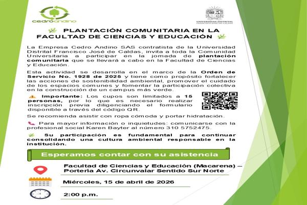 Imagen publicación Plantación comunitaria en la Facultad de Ciencias y Educación de la Universidad Distrital