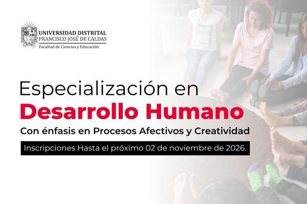 Imagen publicación Abierta la convocatoria de admisiones para el período académico 2027-I de la Especialización en Desarrollo Humano con énfasis en Procesos Afectivos y Creatividad.