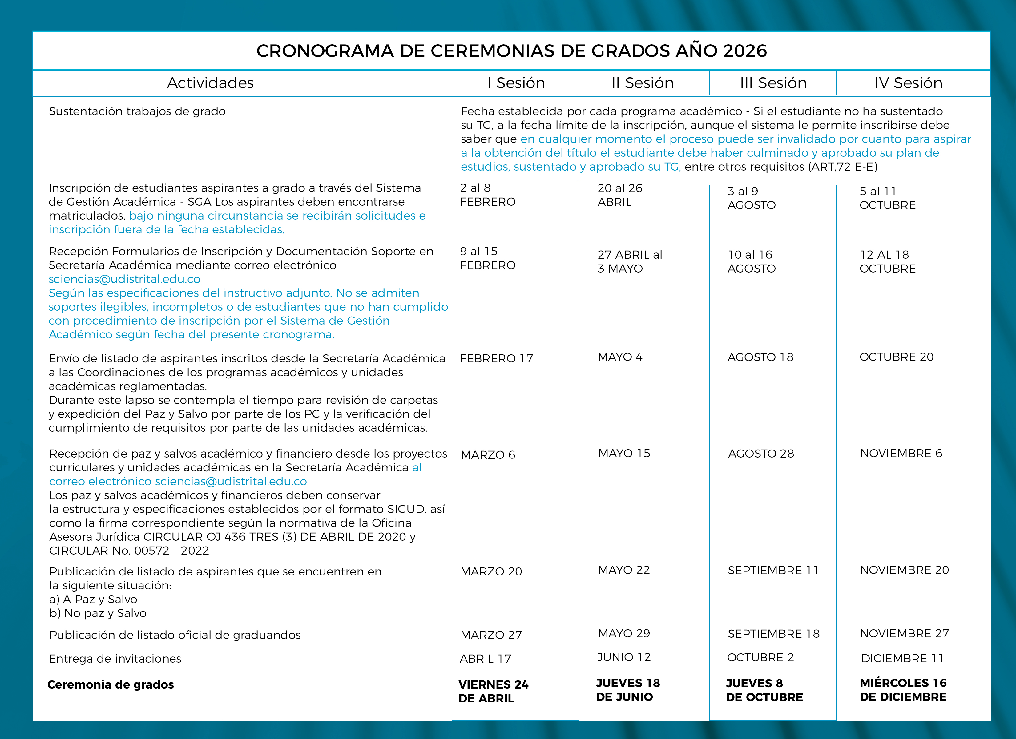 Cronograma Grados FCE 2026